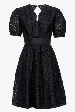 Robes|PINKO Mini-Robe En Broderie Anglaise Noir Limousine