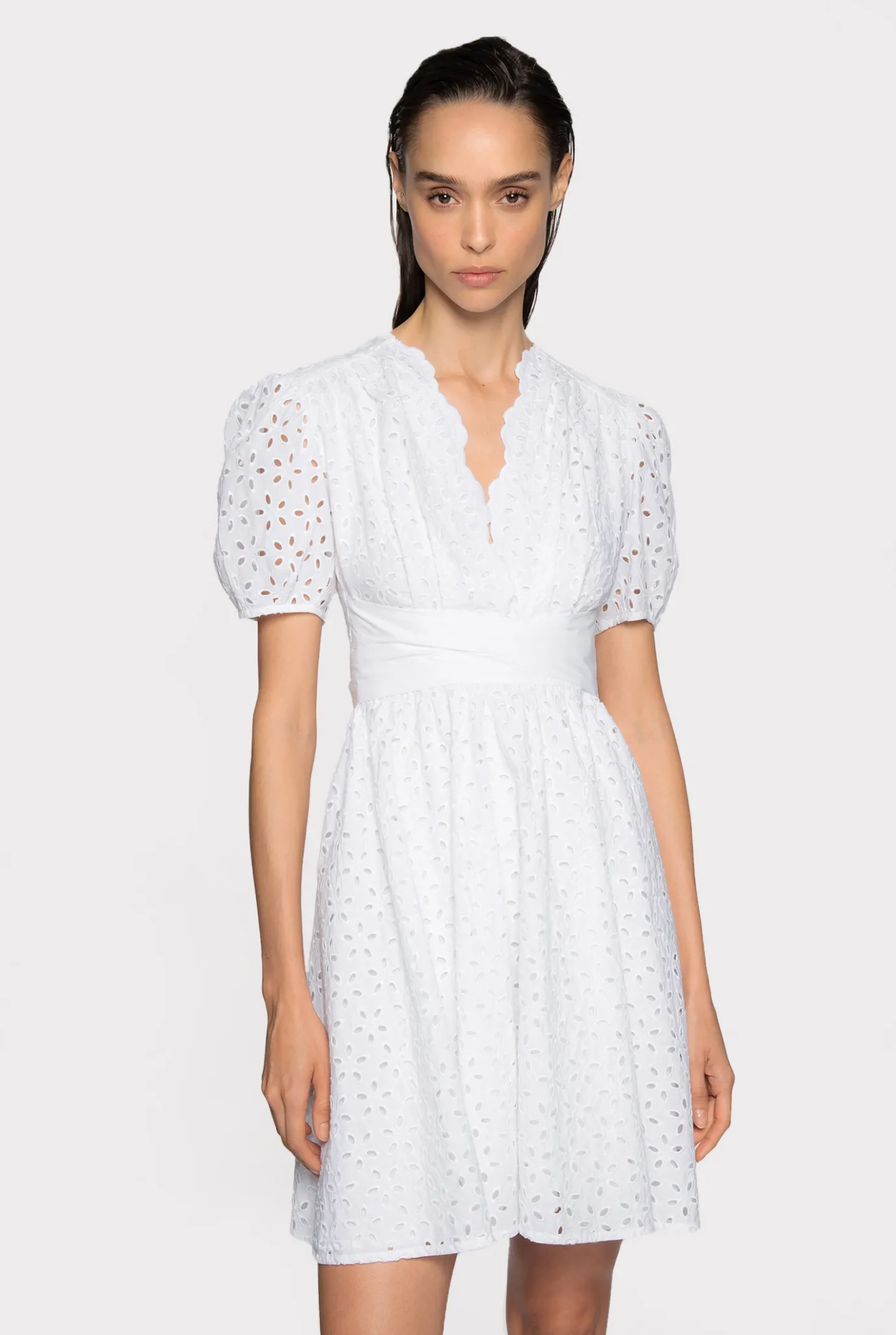 Robes|PINKO Mini-Robe En Broderie Anglaise Blanc Brill.
