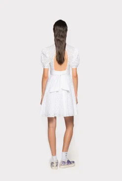 Robes|PINKO Mini-Robe En Broderie Anglaise Blanc Brill.