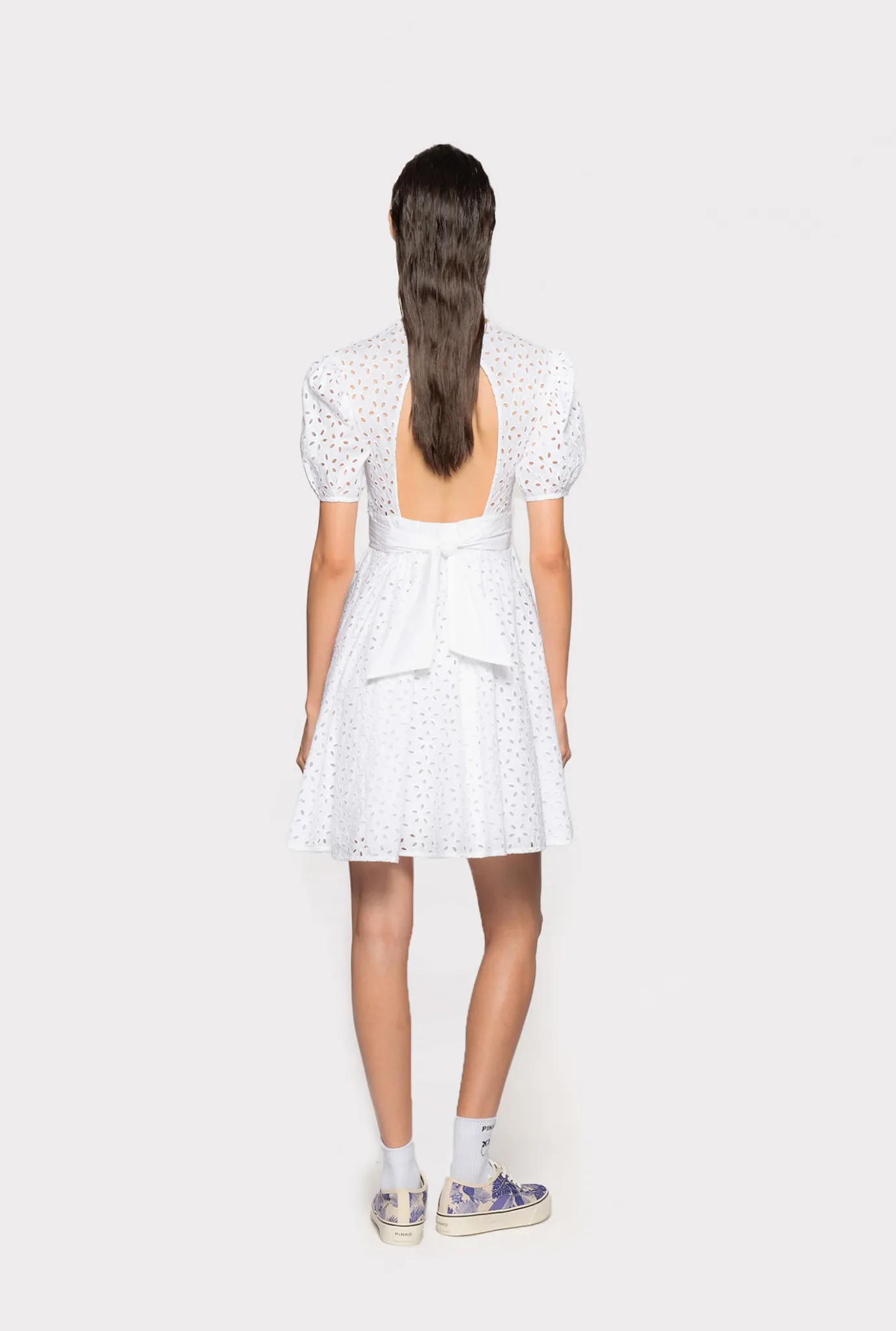 Robes|PINKO Mini-Robe En Broderie Anglaise Blanc Brill.