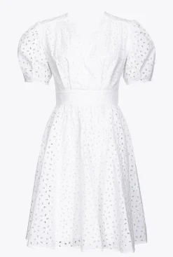 Robes|PINKO Mini-Robe En Broderie Anglaise Blanc Brill.
