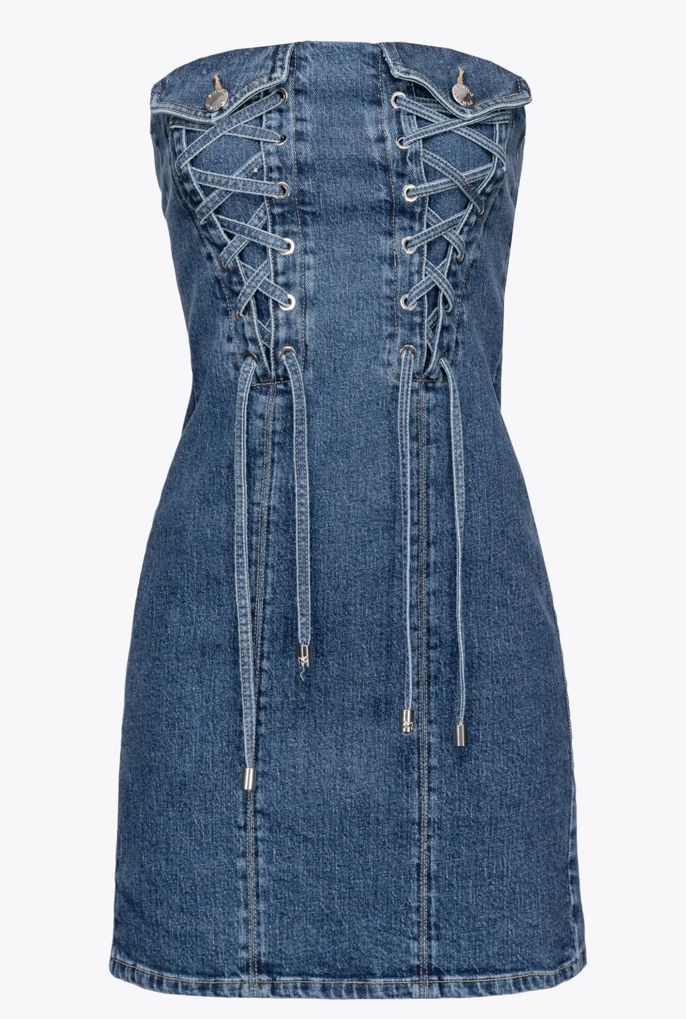 Tailleurs Et Ensembles|PINKO Mini-Robe En Denim A Lacets Delavage Vintage Moyen/Clair