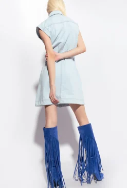 Robes|PINKO Mini-Robe En Denim Leger Vintage Delavage Bleach Moyen