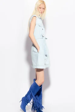 Robes|PINKO Mini-Robe En Denim Leger Vintage Delavage Bleach Moyen