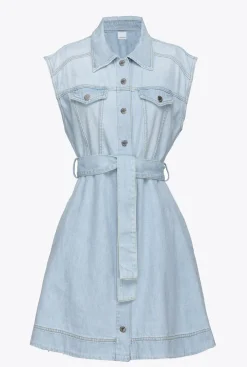 Robes|PINKO Mini-Robe En Denim Leger Vintage Delavage Bleach Moyen
