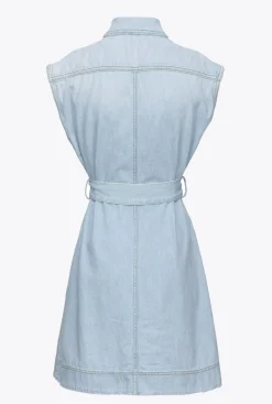 Robes|PINKO Mini-Robe En Denim Leger Vintage Delavage Bleach Moyen