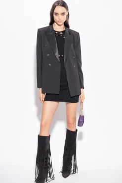 Robes|PINKO Mini-Robe En Maille Cotelee Noir Limousine