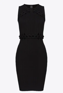 Robes|PINKO Mini-Robe En Maille Cotelee Noir Limousine