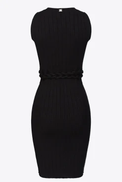 Robes|PINKO Mini-Robe En Maille Cotelee Noir Limousine