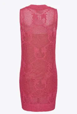 Robes|PINKO Mini-Robe En Maille Filet Rouge Framboise