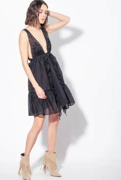 Robes|PINKO Mini-Robe En Mousseline Noir Limousine