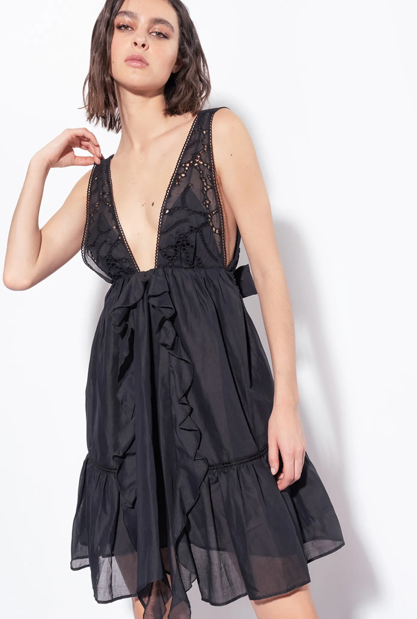 Robes|PINKO Mini-Robe En Mousseline Noir Limousine