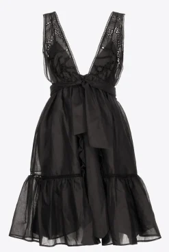 Robes|PINKO Mini-Robe En Mousseline Noir Limousine