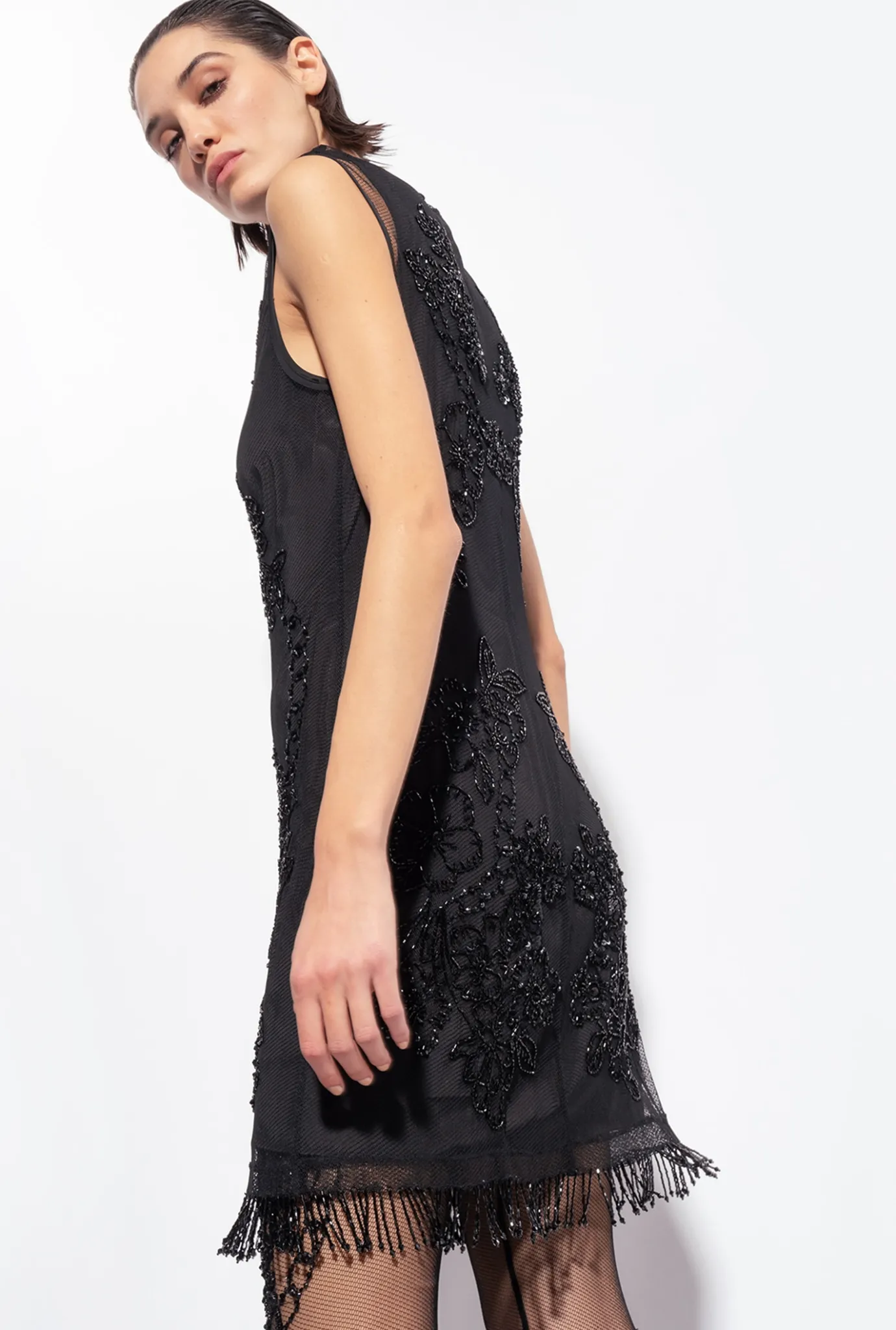 Tailleurs Et Ensembles|PINKO Mini-Robe En Tulle A Broderie Facon Tatouage Noir Limousine