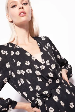 Robes|PINKO Mini-Robe Fleur Graphique Noir/Ecru