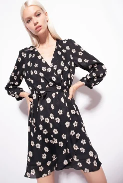 Robes|PINKO Mini-Robe Fleur Graphique Noir/Ecru