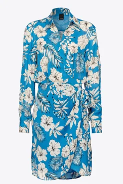 Robes|PINKO Mini-Robe Fleur Graphique Turquoise/Beurre/Noir