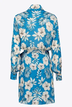 Robes|PINKO Mini-Robe Fleur Graphique Turquoise/Beurre/Noir