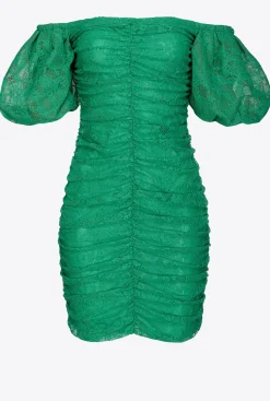 Robes|PINKO Mini-Robe Froncee En Dentelle Vert Gazon