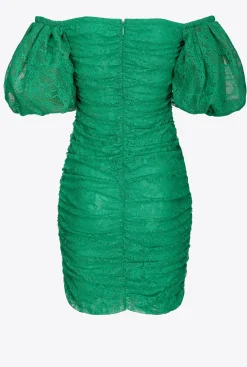Robes|PINKO Mini-Robe Froncee En Dentelle Vert Gazon
