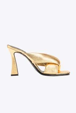 Chaussures|PINKO Mules A Talon En Cuir Nappa Lame Or Lumineux