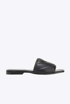 Chaussures|PINKO Mules En Cuir Nappa Matelasse Noir Limousine
