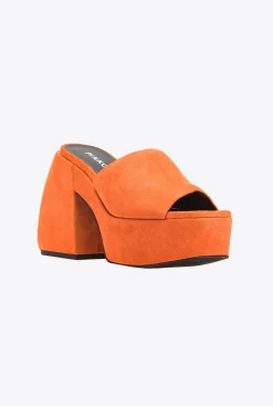 Chaussures|PINKO Mules Hautes En Daim Orange Vibrant