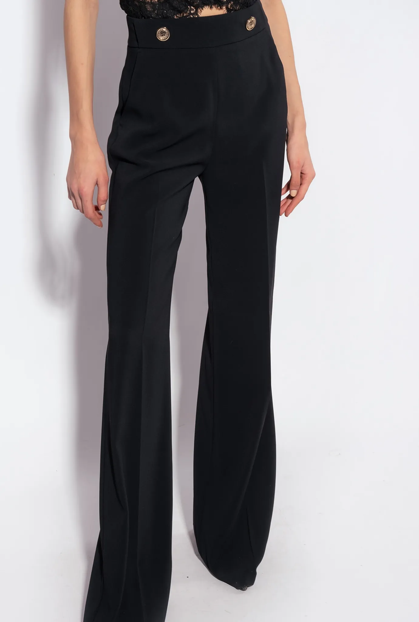 Tailleurs Et Ensembles|PINKO Pantalon A Boutons Dores Noir Limousine