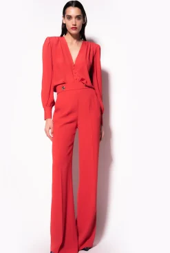 Tailleurs Et Ensembles|PINKO Pantalon A Boutons Dores Rouge Formule 1