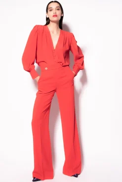 Tailleurs Et Ensembles|PINKO Pantalon A Boutons Dores Rouge Formule 1