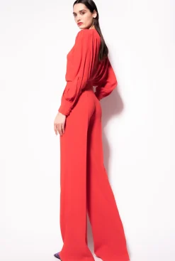 Tailleurs Et Ensembles|PINKO Pantalon A Boutons Dores Rouge Formule 1