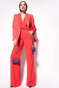 Tailleurs Et Ensembles|PINKO Pantalon A Boutons Dores Rouge Formule 1