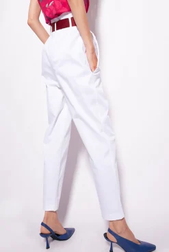 Pantalons|PINKO Pantalon A Ceinture Logotee Blanc-Blanche-Neige