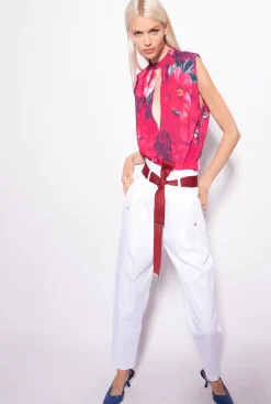 Pantalons|PINKO Pantalon A Ceinture Logotee Blanc-Blanche-Neige