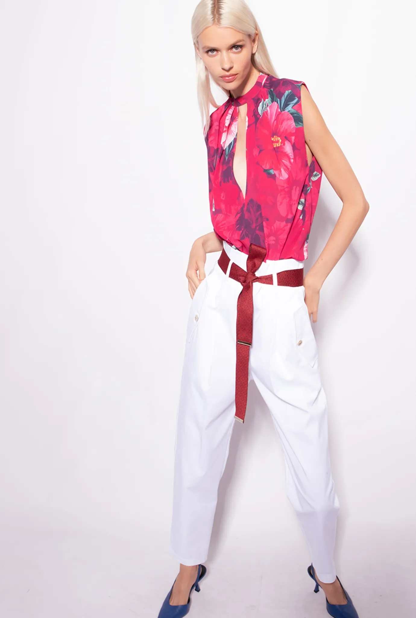 Pantalons|PINKO Pantalon A Ceinture Logotee Blanc-Blanche-Neige
