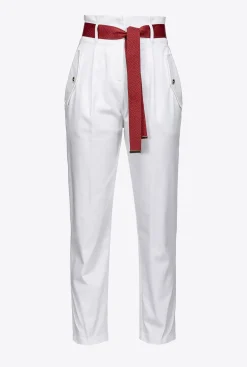 Pantalons|PINKO Pantalon A Ceinture Logotee Blanc-Blanche-Neige