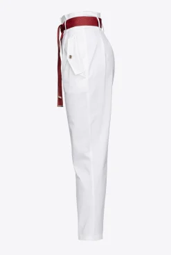 Pantalons|PINKO Pantalon A Ceinture Logotee Blanc-Blanche-Neige