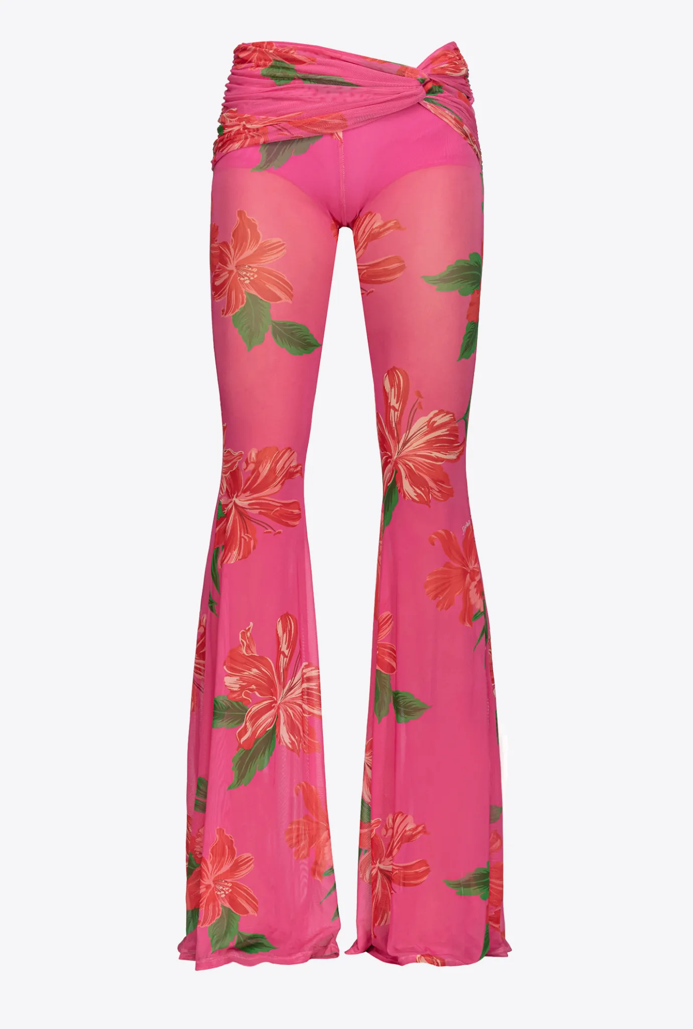 Pantalons|PINKO Pantalon A Fleurs Semi-Transparent Mult. Fuchsia/Rouge