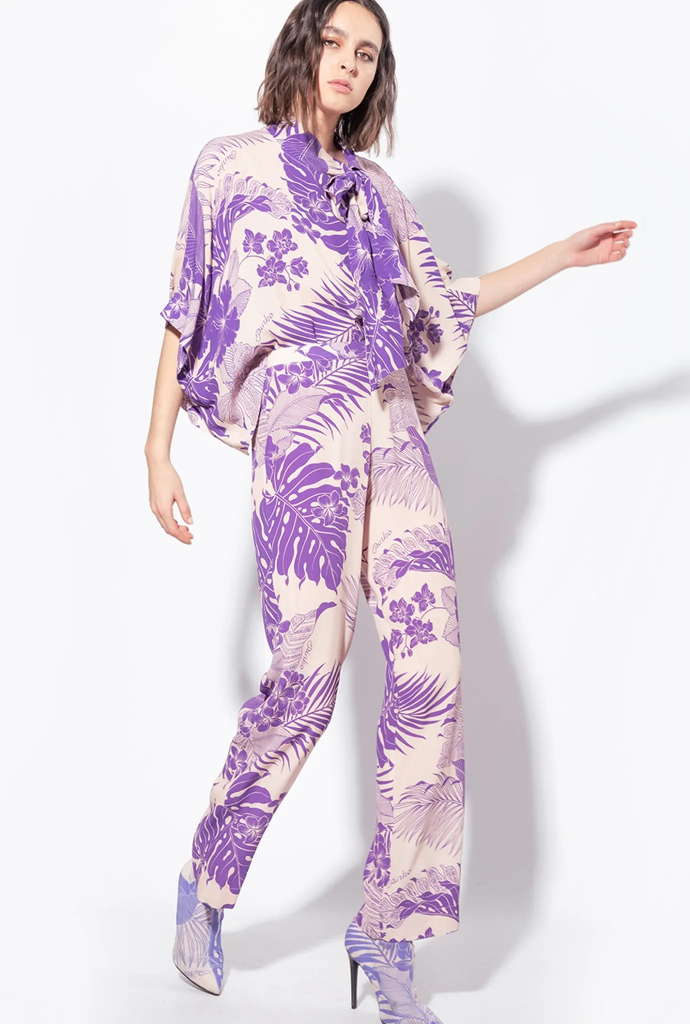 Tailleurs Et Ensembles|PINKO Pantalon A Imprime Tropical Nude/Violet