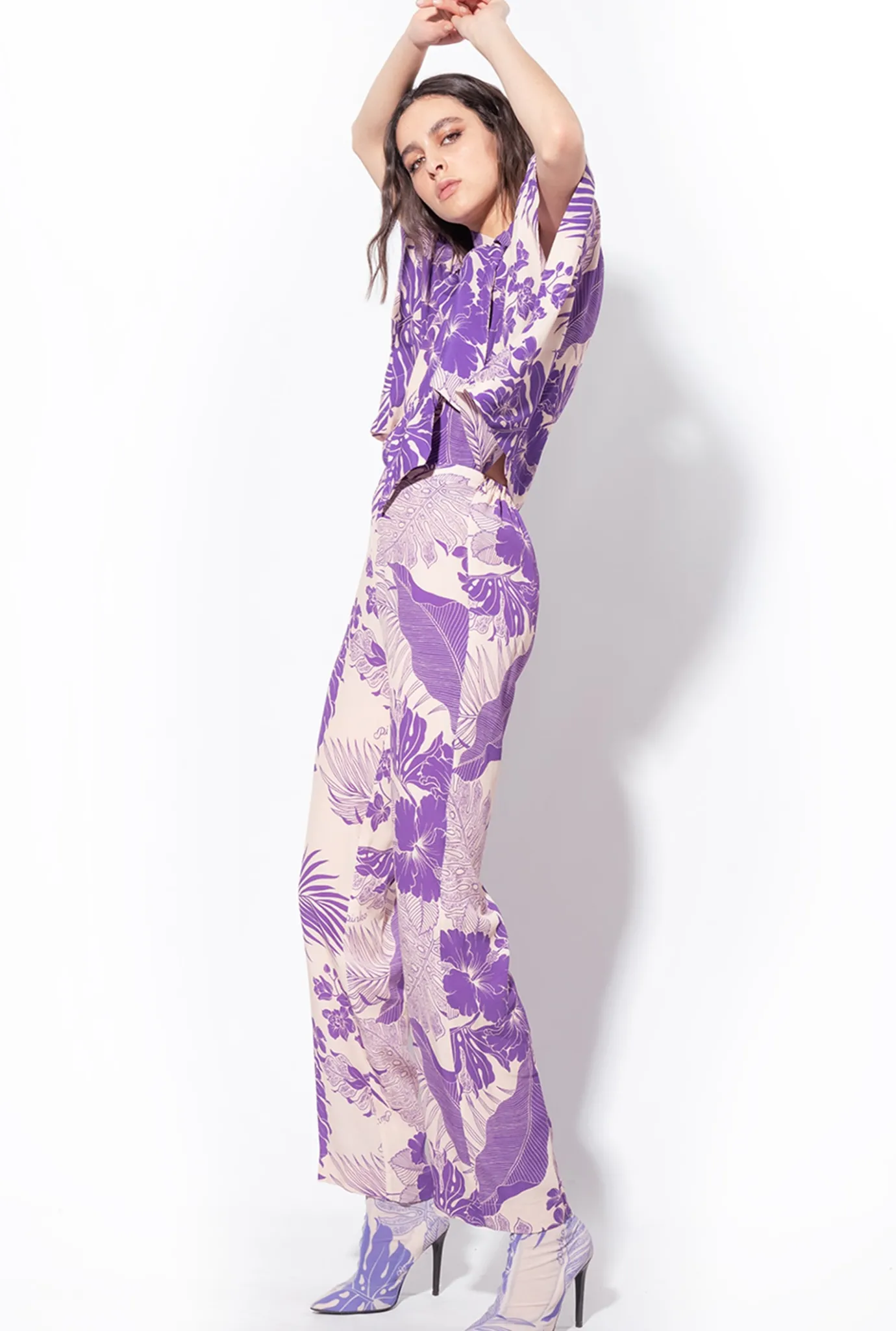 Tailleurs Et Ensembles|PINKO Pantalon A Imprime Tropical Nude/Violet