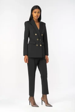 Pantalons|PINKO Pantalon Ajuste A Ceinture Love Birds Noir Limousine