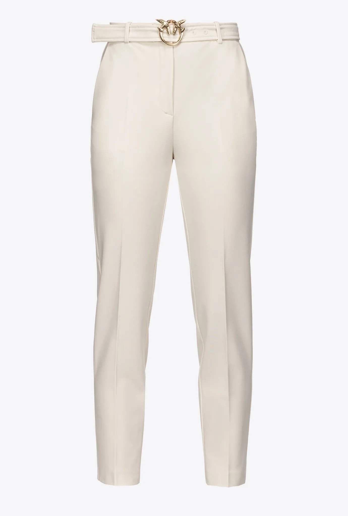 Tailleurs Et Ensembles|PINKO Pantalon Ajuste A Ceinture Love Birds Rose Fume Blanc