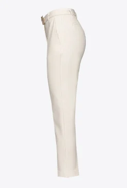 Tailleurs Et Ensembles|PINKO Pantalon Ajuste A Ceinture Love Birds Rose Fume Blanc