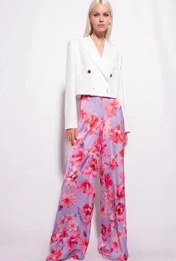 Pantalons|PINKO Pantalon Ample A Imprime Floral Lilas/Rose Clair/Fuchsia