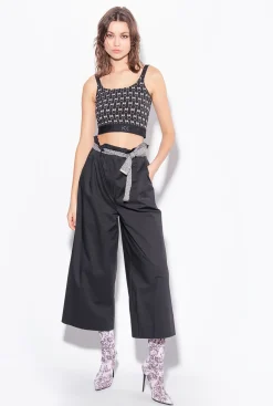 Tailleurs Et Ensembles|PINKO Pantalon Ample Ceinture Noir Limousine