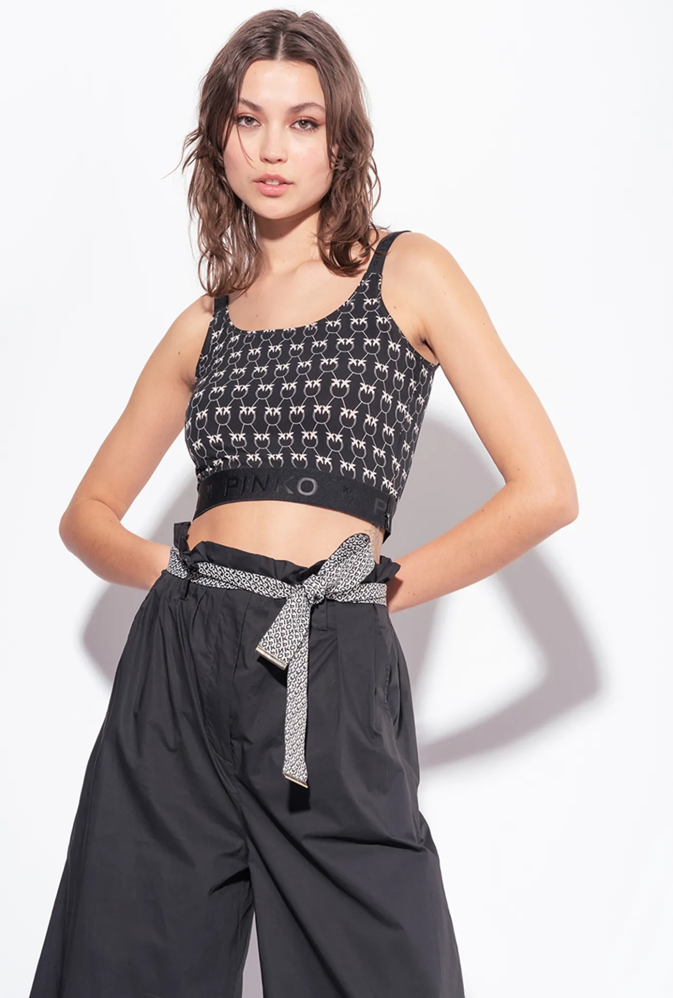 Tailleurs Et Ensembles|PINKO Pantalon Ample Ceinture Noir Limousine