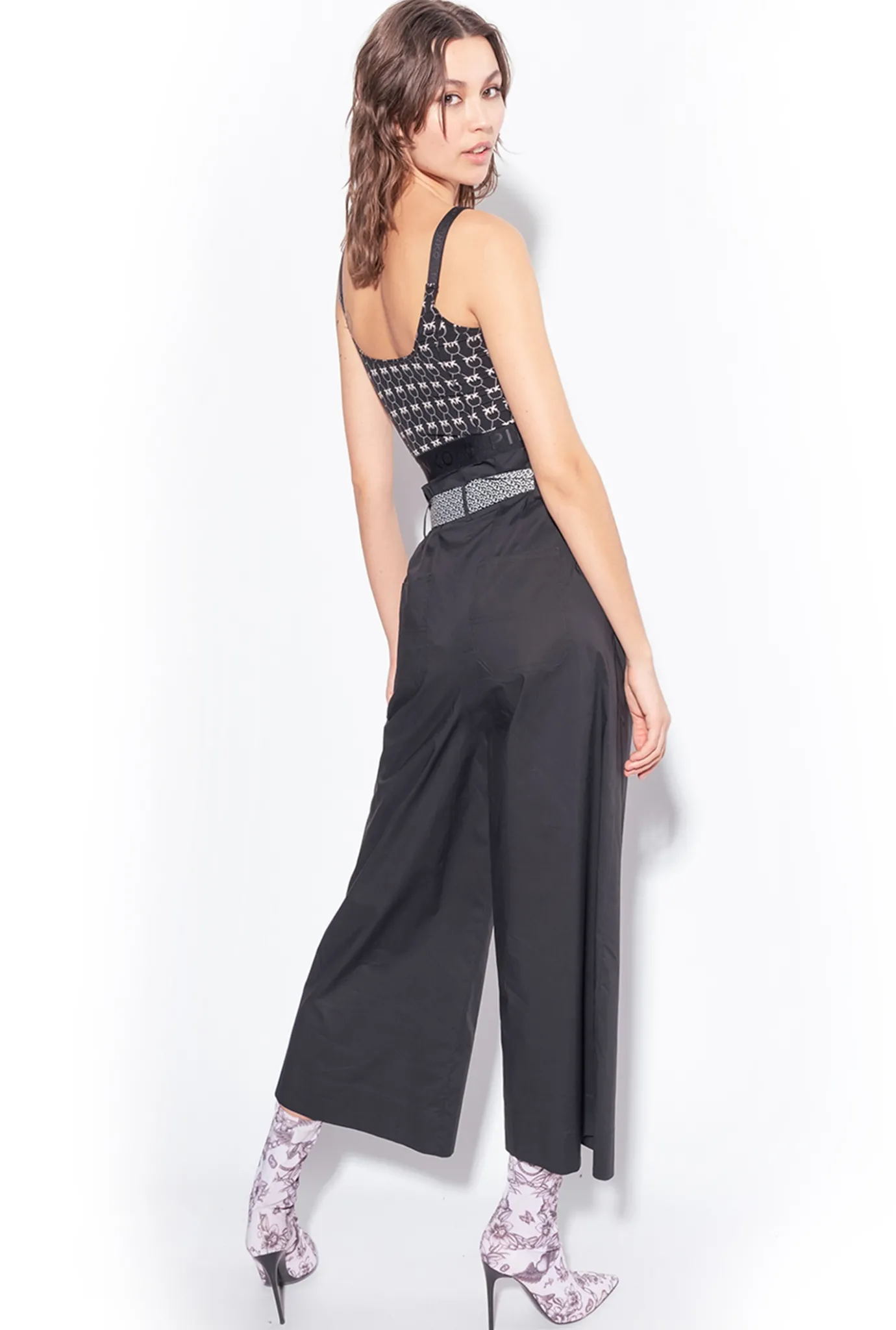 Tailleurs Et Ensembles|PINKO Pantalon Ample Ceinture Noir Limousine