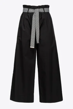 Tailleurs Et Ensembles|PINKO Pantalon Ample Ceinture Noir Limousine
