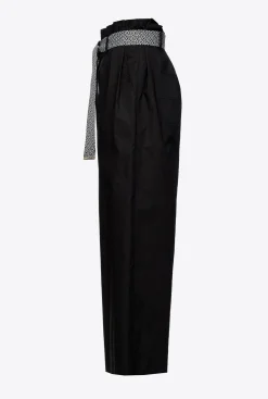 Tailleurs Et Ensembles|PINKO Pantalon Ample Ceinture Noir Limousine