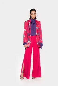 Tailleurs Et Ensembles|PINKO Pantalon Ample En Crepe Fluide Rouge Framboise